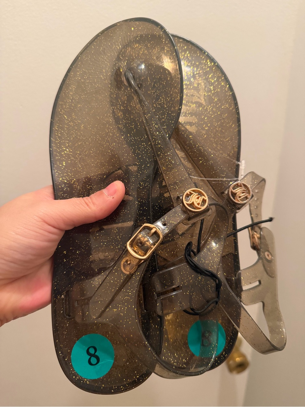 Juicy Couture Smoky Gold Glitter Jelly Thong Sandals